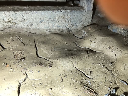 床上浸水の後の床下の泥